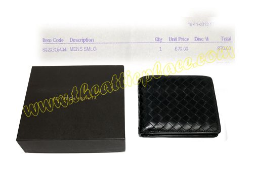Bottega Veneta Black Woven 7 Card with IC , Coin Tri-Fold Men Wallet-0