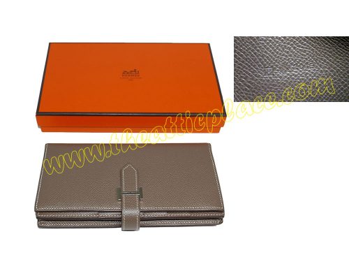 Hermes Etoupe Epsom Leather Bearn Long Wallet P Stamp -0