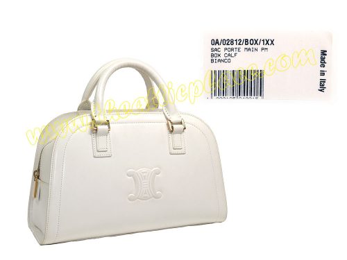 Celine White Vintage Box Calf Boston Tote Small-0
