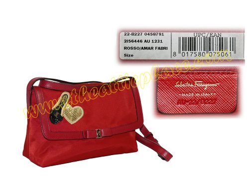 Ferragamo AU22/B227 Red Nylon with Sequins Flap Sling Bag -0