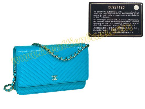 Chanel A33814Y Turquoise Patent 20927420 Wallet On Chain PHW-0