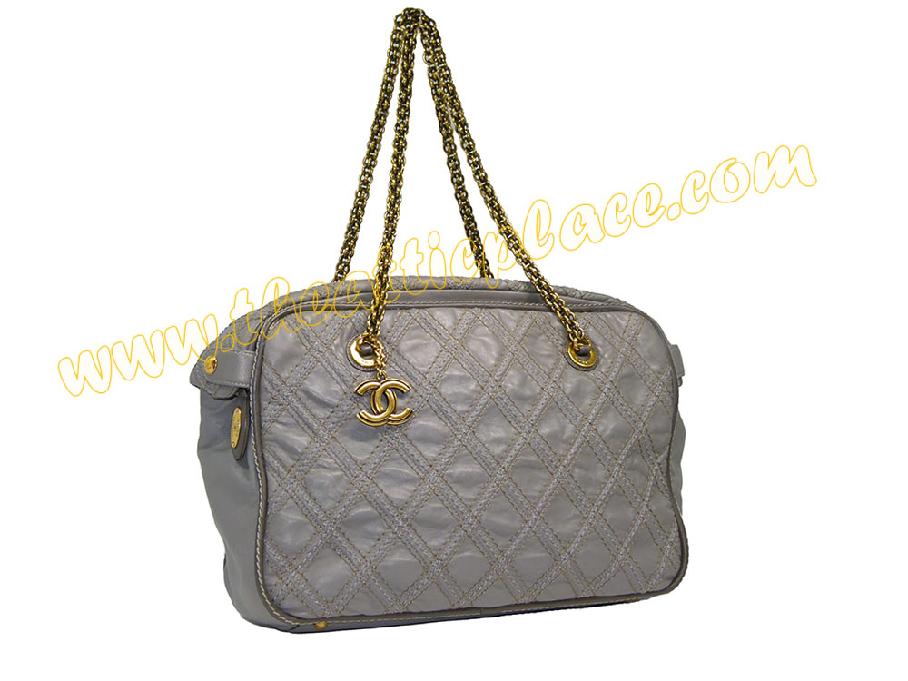 Chanel 14554767 Grey Distressed Leather Stitiching Zip-Top Boston Bag Mat Gold Hardware-0 Chanel 14554767 Grey Distressed Leather Stitiching Zip-Top Boston Bag Mat Gold Hardware-0