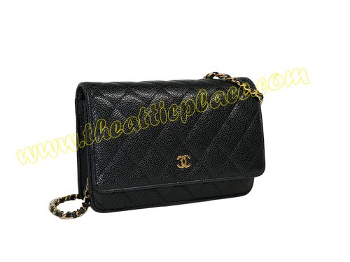 Chanel 19845428 Black Caviar Wallet On Chain Gold Hardware-0