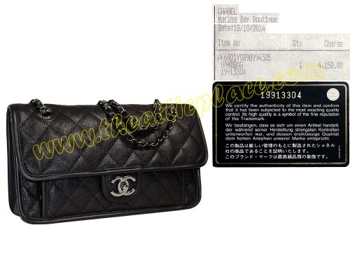 Chanel 19913304 Black Caviar Front Pocket Classic Flap Ruthenium Hardware-0