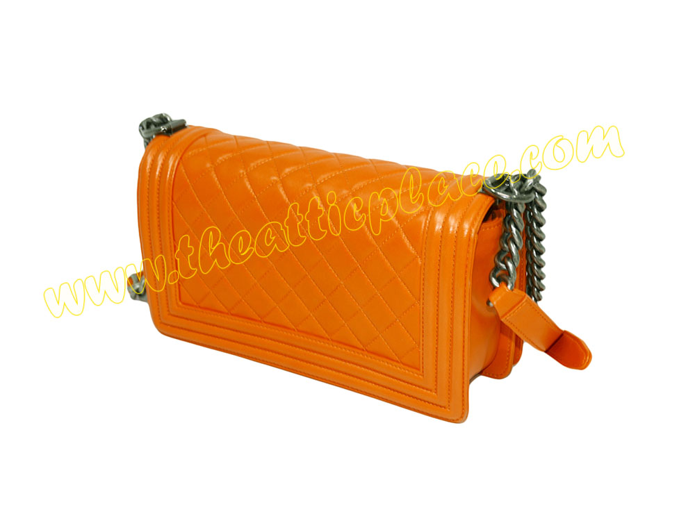 Chanel 20182167 Orange Lambskin Medium Boy Ruthenium Hardware-36211 Chanel 20182167 Orange Lambskin Medium Boy Ruthenium Hardware-36211