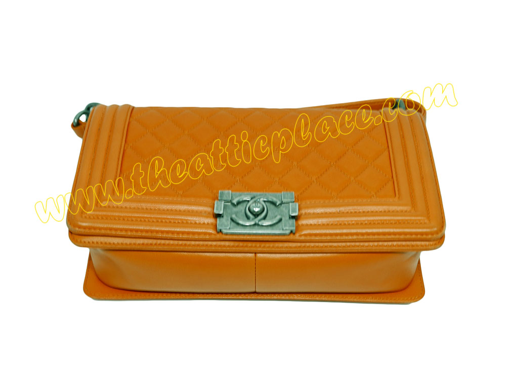 Chanel 20182167 Orange Lambskin Medium Boy Ruthenium Hardware-36208 Chanel 20182167 Orange Lambskin Medium Boy Ruthenium Hardware-36208