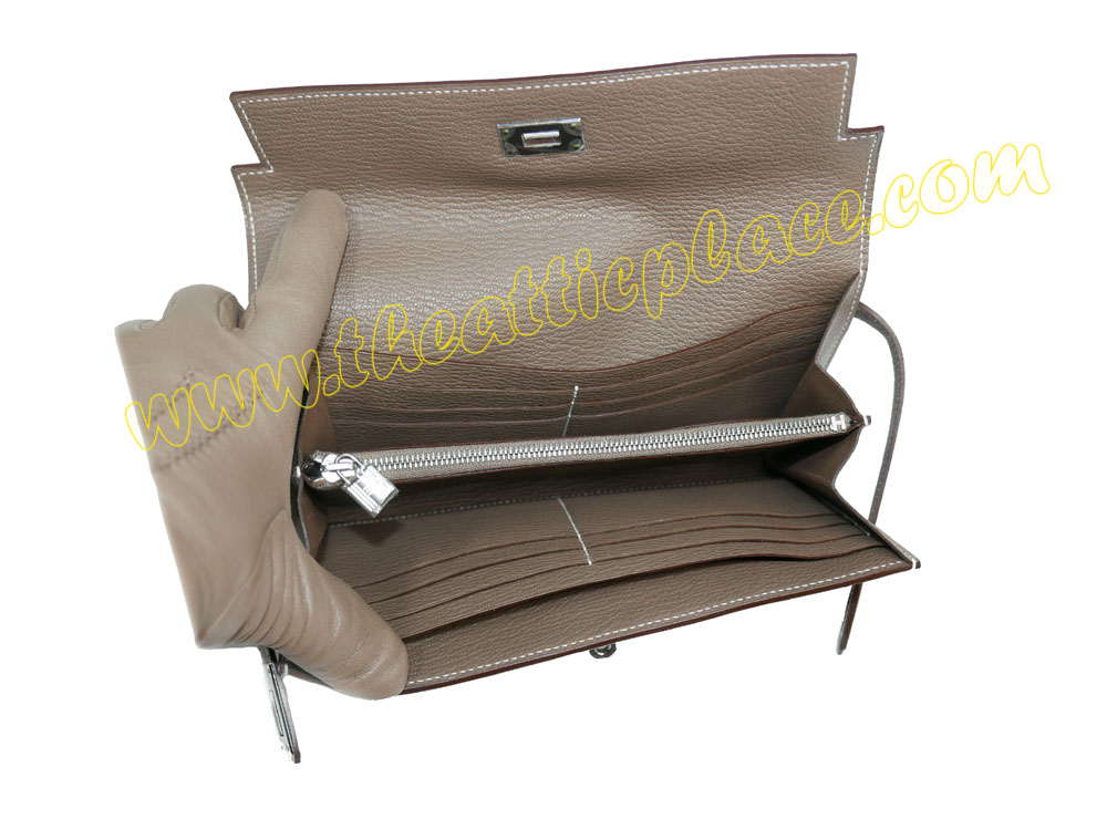 Hermes Kelly Wallet Etoupe Mysore Goatskin Q Stamp Palladium Hardware-36304 Hermes Kelly Wallet Etoupe Mysore Goatskin Q Stamp Palladium Hardware-36304