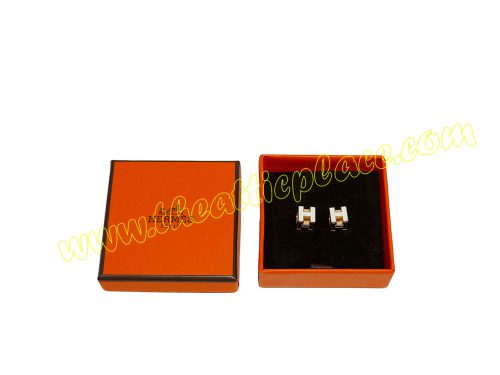Hermes Cage D H Lacquered Cube White Earring Gold Hardware-0