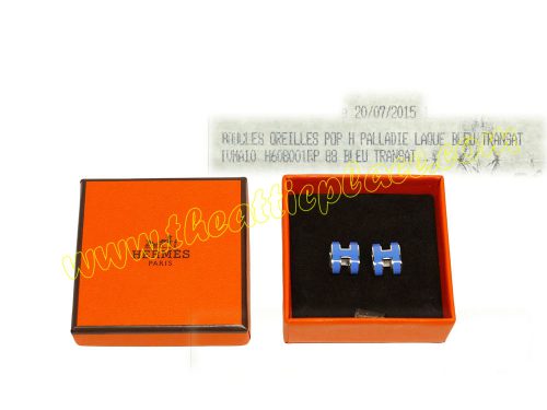 Hermes Pop H Blue Transat Lacquered Palladium Hardware Earring-0