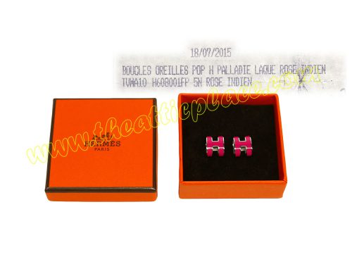 Hermes Pop H Rose Indien Laque Palladium Hardware Earring -0