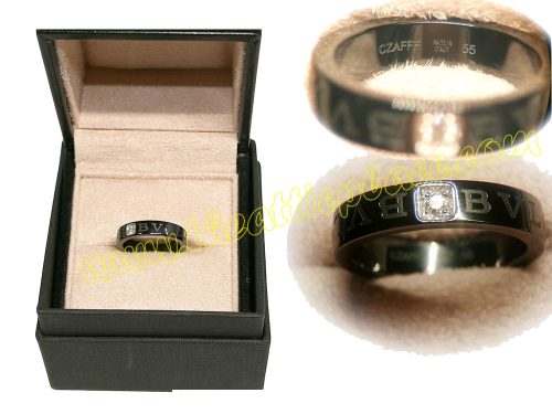 Bvlgari B.Zero1 Band Black Ceramic Size 55 w 1 Diamond Ring-0