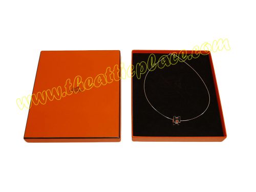 Hermes Pendentif Cage D H Plaque Rose Laque Black Necklace-0