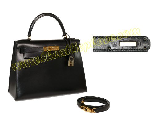 Hermes Kelly 28 Sellier Vintage A Stamp Black Box Leather Gold Hardware-0