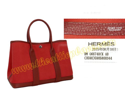Hermes Garden Party 30cm T Stamp Red Canvas Tote -0