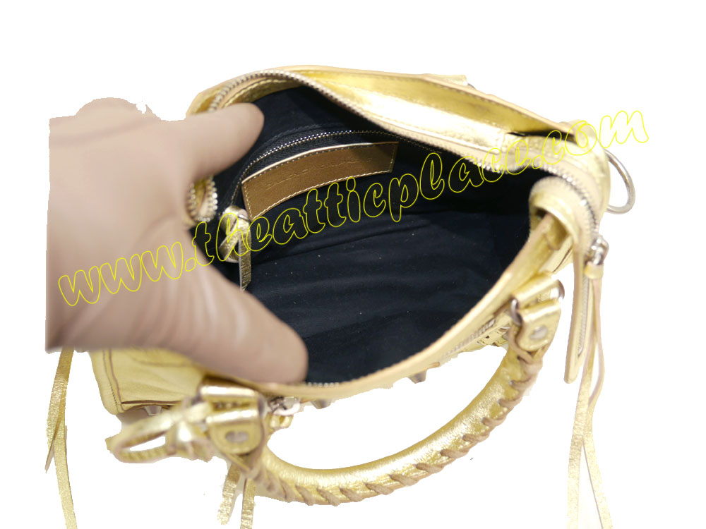 Balenciaga 300295 Gold Metallic Giant 12 Classic Mini City Cross Body Motorcycle Bag -36714 Balenciaga 300295 Gold Metallic Giant 12 Classic Mini City Cross Body Motorcycle Bag -36714