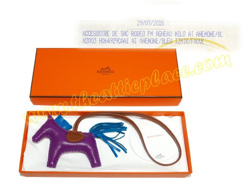 Hermes Rodeo PM Anemone/ Bleu Izmir/ Fauve Bag Charm for Birkin/ Kelly / Lindy/ Victoria/ Bolide-0
