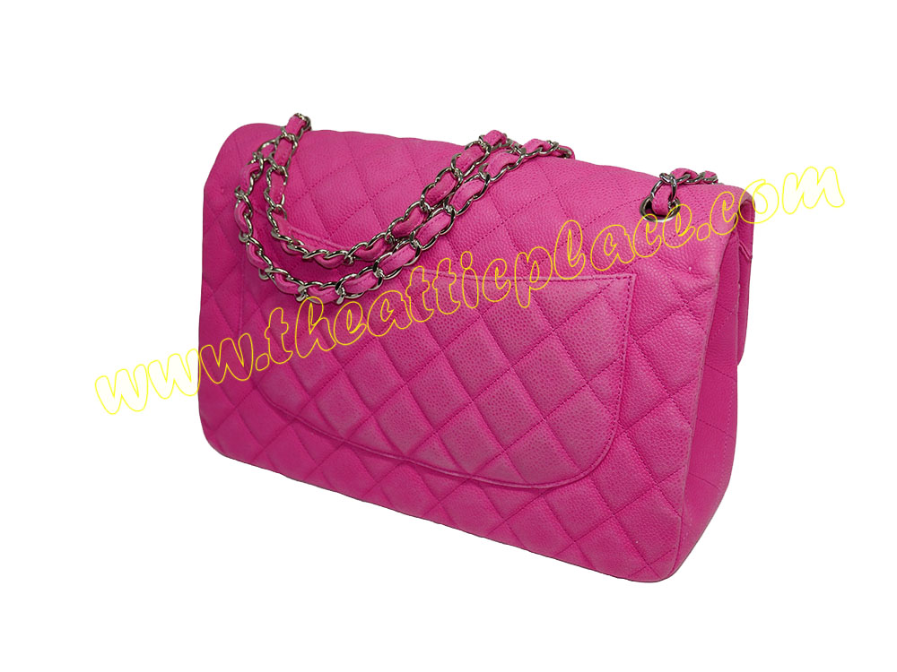 Chanel 18143278 Fuschia Pink Caviar Silver Metal Jumbo Flap Bag-37041 Chanel 18143278 Fuschia Pink Caviar Silver Metal Jumbo Flap Bag-37041