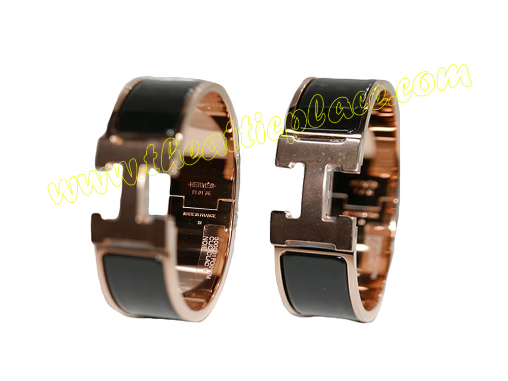 Hermes Bracelet Clic Clac H 1" Wide Black / Rose Gold Hardware PM Size-37496 Hermes Bracelet Clic Clac H 1" Wide Black / Rose Gold Hardware PM Size-37496