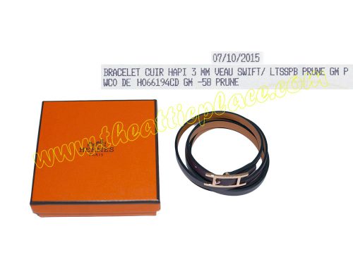 Hermes Bracelet Hapi 3 MM Prune Swift Leather Rose Gold Hardware GM Size-0