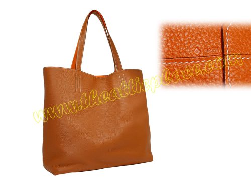 Herrmes Sac Double Sens Orange/ Gold Clemence Q Stamp Small Unisex Bag-0