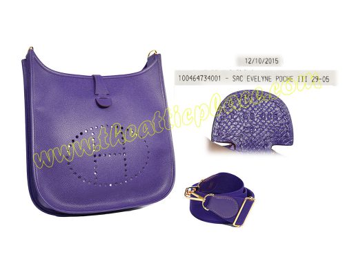 Hermes Evelyne III 29cm PM Purple T Stamp Veau Epsom Gold Hardware Shoulder/ Messenger Bag-0