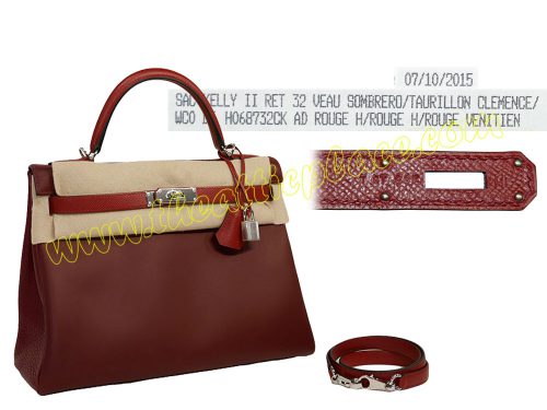 Hermes Kelly 32 Retourne Sombrero/Clemence/ Epsom Leather in Rouge H/ Rouge Venitien T Stamp Palladium Hardware-0