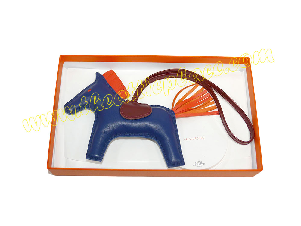 Hermes Rodeo MM Bleu Malte/ Orange Poppy/ Rouge H Bag Charm-37188 Hermes Rodeo MM Bleu Malte/ Orange Poppy/ Rouge H Bag Charm-37188
