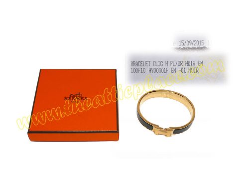 Hermes Clic H Narrow 0.5" Bracelet Black Gold Hardware GM Size-0