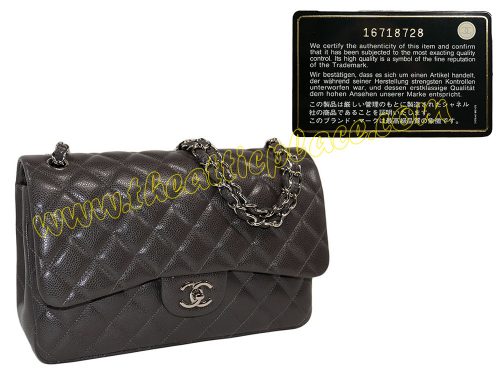 Chanel 16718728 Charcoal Grey Caviar Jumbo Double Flap Silver Metal-0
