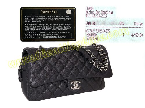 Chanel 20292741 Black Caviar Easy Flap (Basic Flap ) Jumbo Silver Metal-0