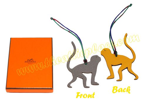 Hermes Petit H Monkey Etain/ Jaune Bag Charm-0