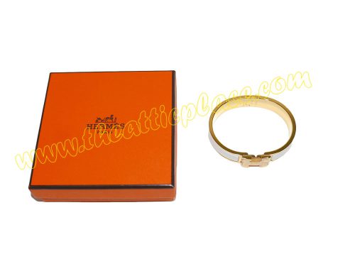 Hermes Clic H 0.5" Narrow White with Gold Enamel PM Size-0