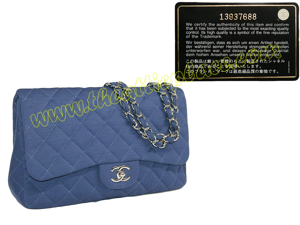 Chanel 13937688 Blue Jersey Jumbo Single Flap Silver Hardware -0 Chanel 13937688 Blue Jersey Jumbo Single Flap Silver Hardware -0