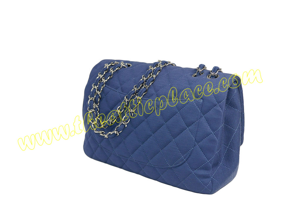 Chanel 13937688 Blue Jersey Jumbo Single Flap Silver Hardware -37847 Chanel 13937688 Blue Jersey Jumbo Single Flap Silver Hardware -37847