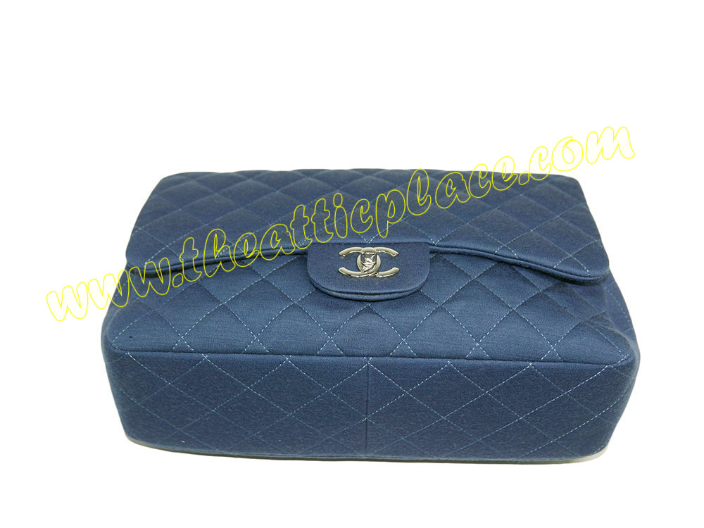 Chanel 13937688 Blue Jersey Jumbo Single Flap Silver Hardware -37845 Chanel 13937688 Blue Jersey Jumbo Single Flap Silver Hardware -37845