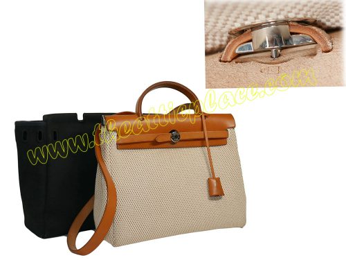 Hermes 32 Herbag Beige / Black 2 in 1 Natural Calf G Stamp-0