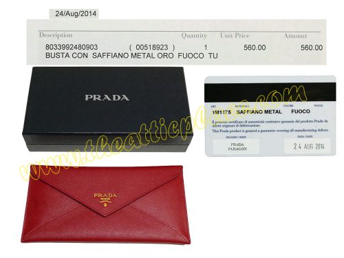 Prada 1M1175 Fuoco Saffiano Metal Case Travel Wallet / Purse-0