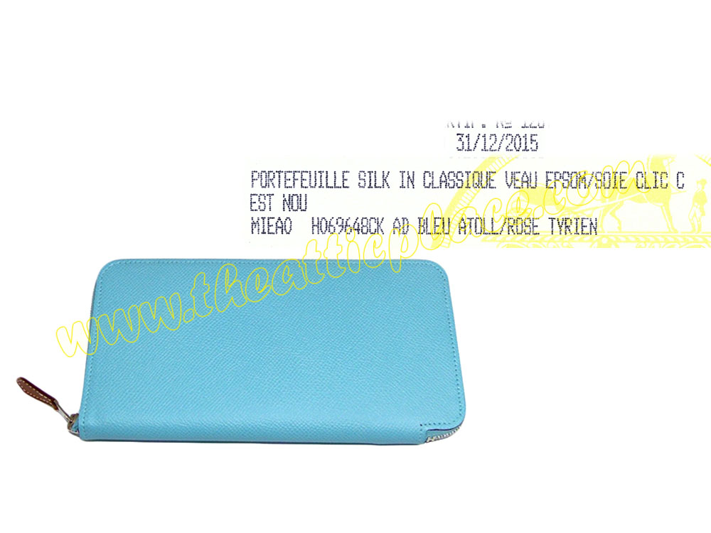 Hermes Silk in Wallet Epsom Blue Atoll/ Rose Tyrien Zip around -0 Hermes Silk in Wallet Epsom Blue Atoll/ Rose Tyrien Zip around -0