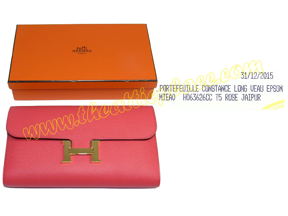 Hermes Rose Jaipur T Stamp Veau Epsom Palladium Hardware Constance Wallet/ Clutch-0 Hermes Rose Jaipur T Stamp Veau Epsom Palladium Hardware Constance Wallet/ Clutch-0