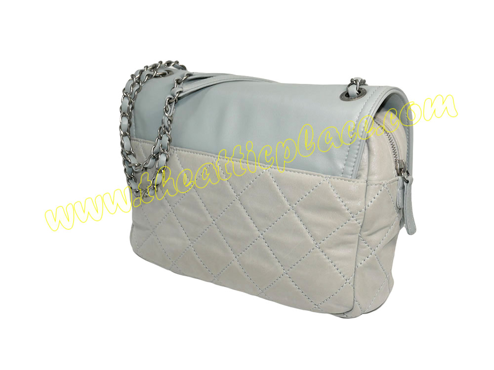 Chanel 15490032 Greylish Blue Velvet Leather Jumbo Zip Flap Shoulder/ Cross Body Bag-38216 Chanel 15490032 Greylish Blue Velvet Leather Jumbo Zip Flap Shoulder/ Cross Body Bag-38216