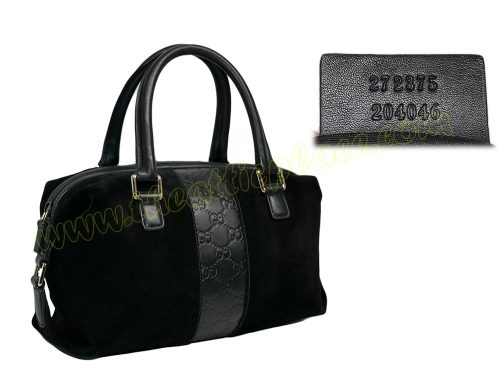 Gucci 272375 Black Suede With GG Logo Embossed Leather Boston Tote-0