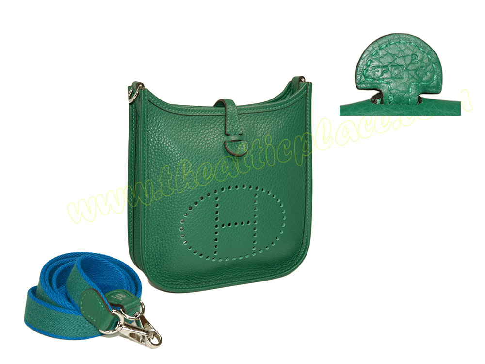 Hermes Evelyne 16cm TPM Clemence Malachite/ Malachite Bleu Izmir Messenger -0 Hermes Evelyne 16cm TPM Clemence Malachite/ Malachite Bleu Izmir Messenger -0