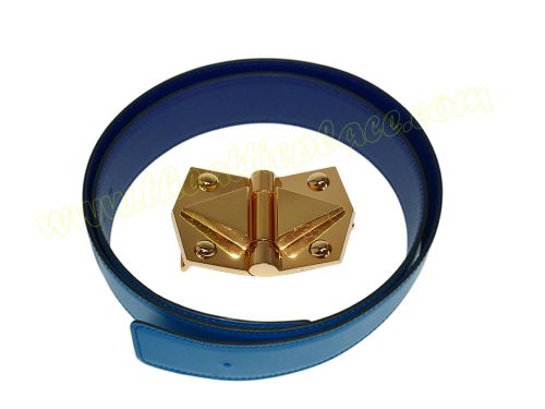 Hermes 42mm Electric Blue/ Makano Belt Size 95 w Big Buckle Gold Hardware-0