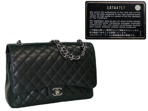 Chanel 14744717 Black Caviar Timeless Classic Maxi Double Flap Silver Hardware-0