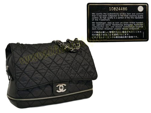 Chanel 10824486 Black Nylon Flap Expandable Zip Base Silver Hardware-0