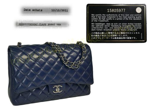 Chanel 15805977 Blue Caviar Maxi Double Flap Silver Hardware-0