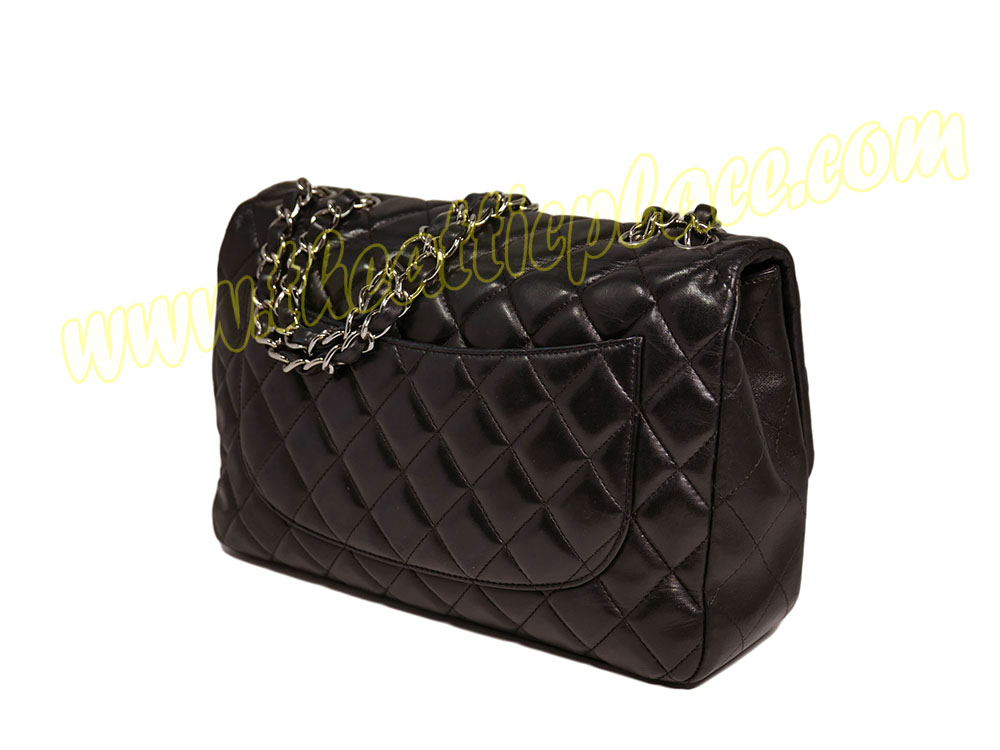 Chanel 12329098 Black Lambskin Jumbo Single Flap Silver Hardware-38944 Chanel 12329098 Black Lambskin Jumbo Single Flap Silver Hardware-38944