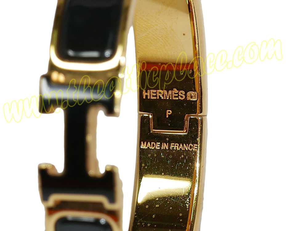 Hermes Clic H Bracelet 0.5" Narrow PM Size Black/Gold P Stamp Bracelet -39045 Hermes Clic H Bracelet 0.5" Narrow PM Size Black/Gold P Stamp Bracelet -39045