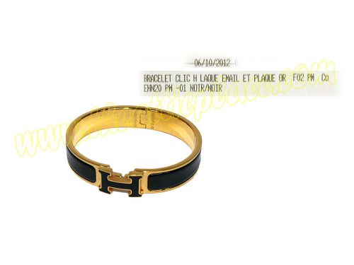 Hermes Clic H Bracelet 0.5" Narrow PM Size Black/Gold P Stamp Bracelet -0