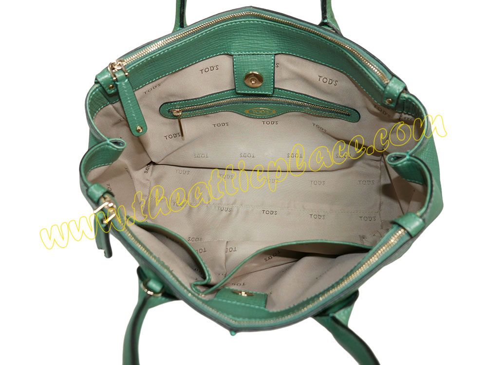 Tod's Green D-Styling Shopping Due Zip Bag with Strap-39238 Tod's Green D-Styling Shopping Due Zip Bag with Strap-39238